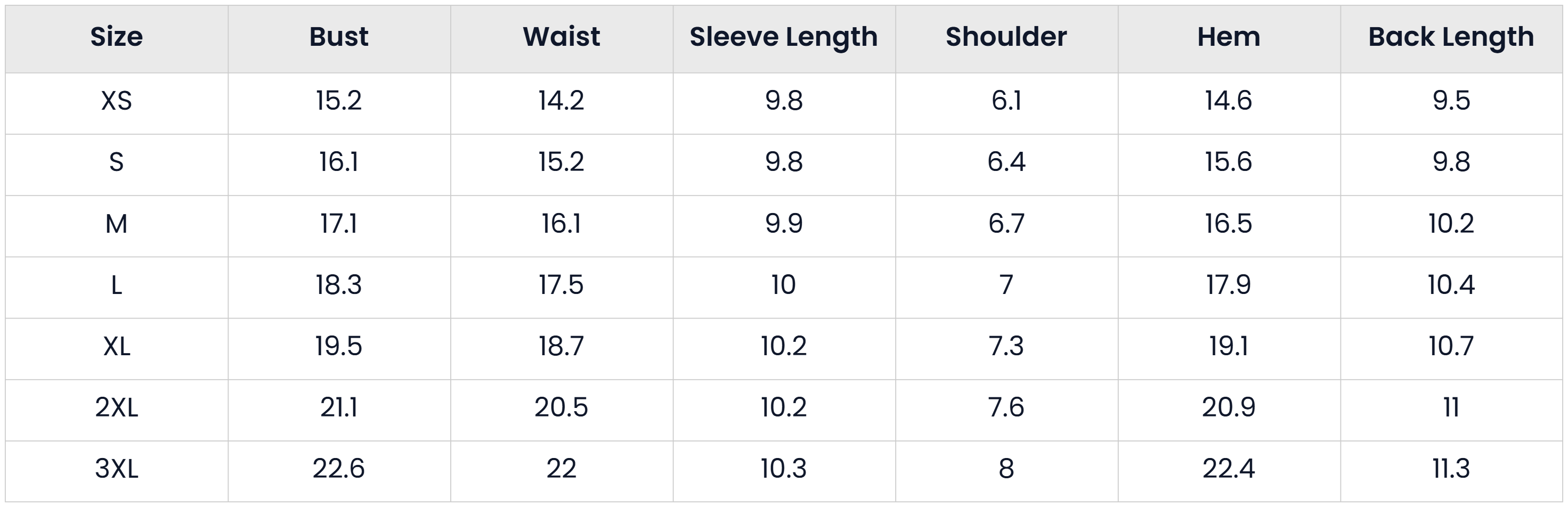Size Chart for Outdoor Packable Winter Jacket For Women