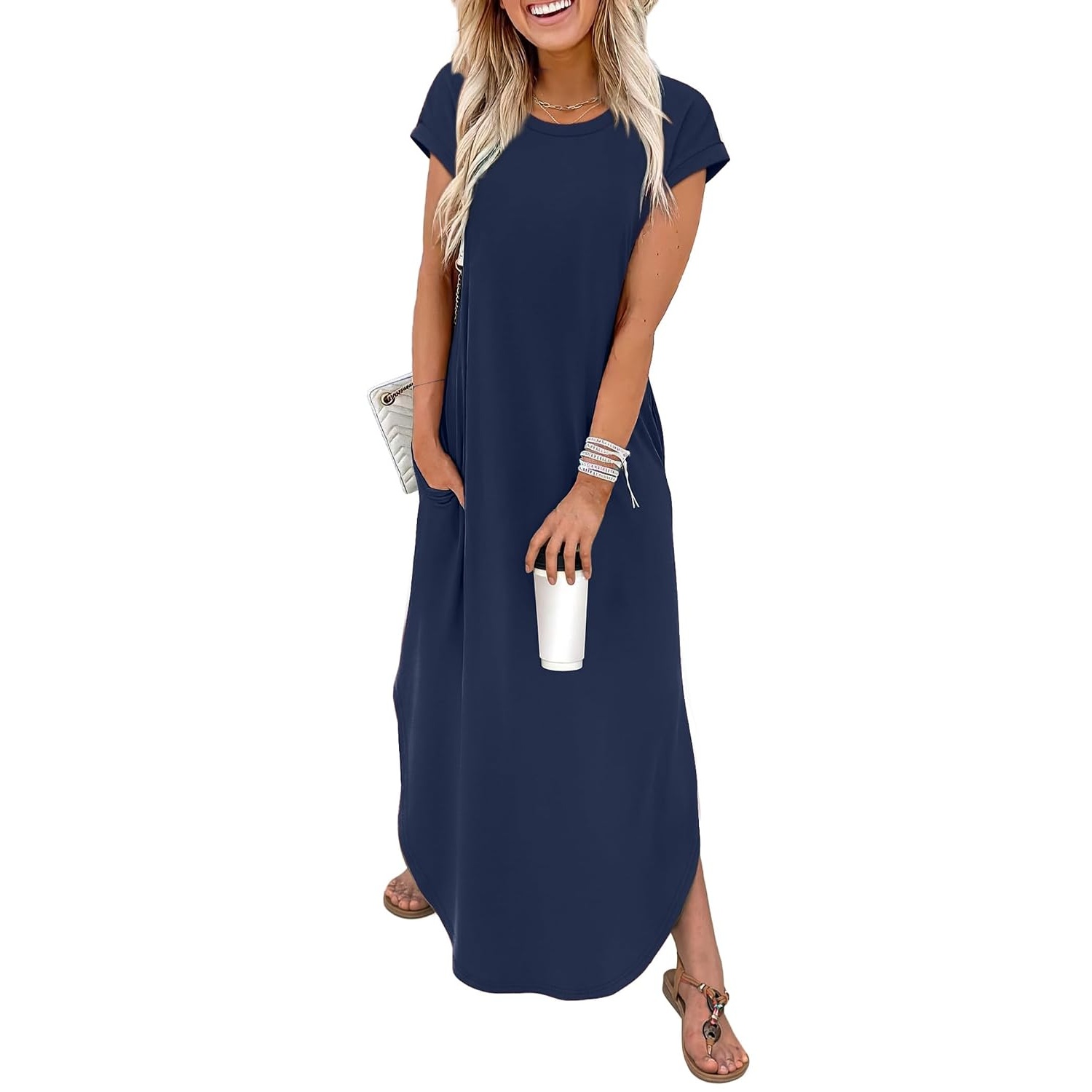 Casual Summer Maxi Dress With Cap Sleeves And Pockets For Women