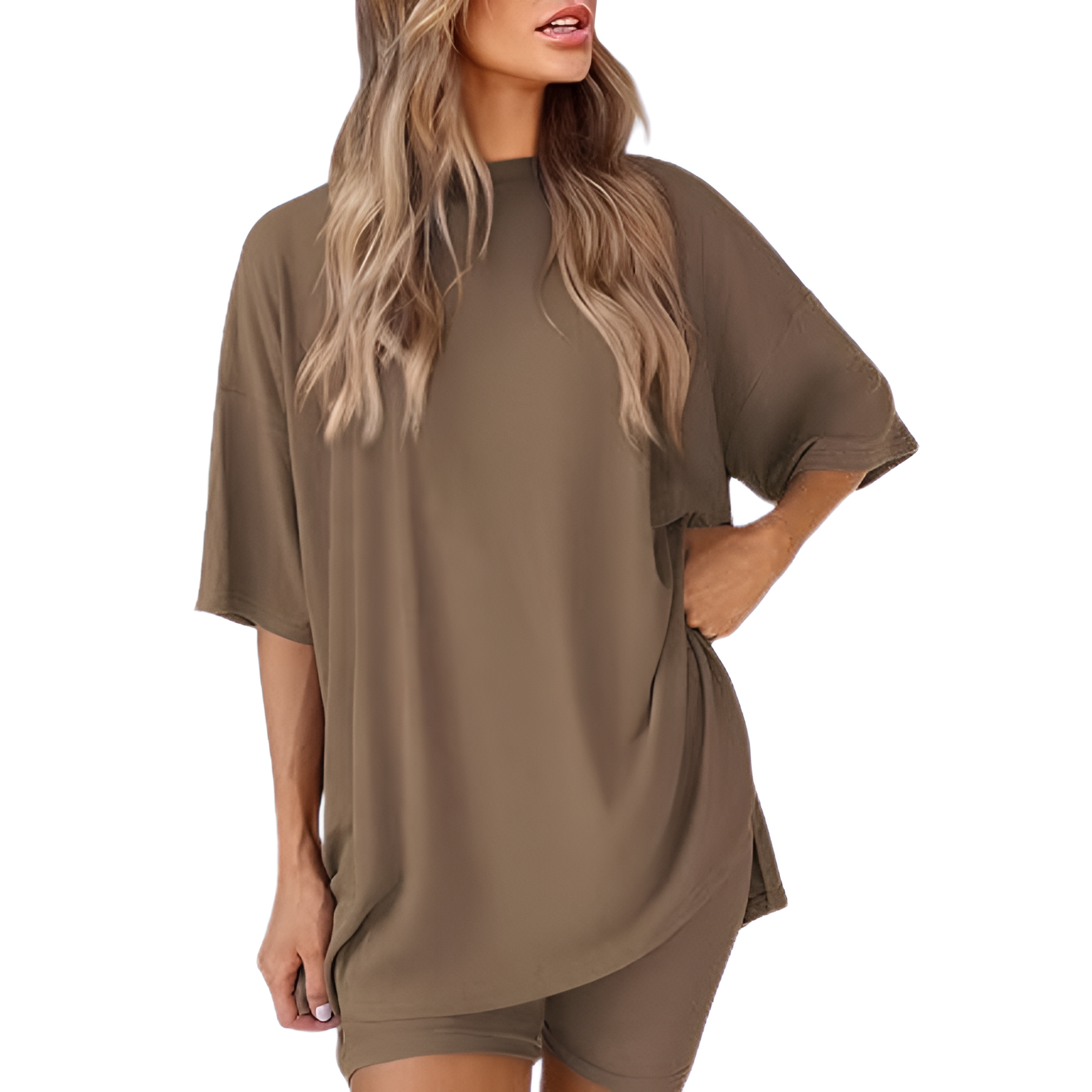 Two Piece Lounge Sets For Women With Oversized T Shirt And Biker Shorts