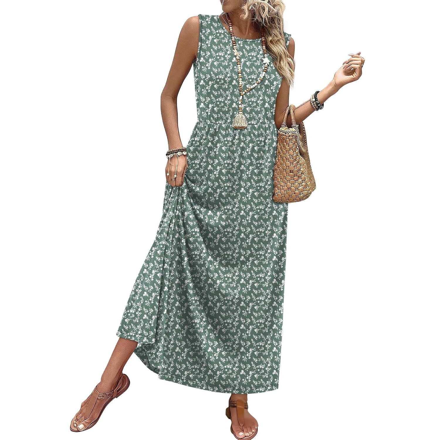 Casual Sleeveless Summer Flowy Maxi Dress For Women