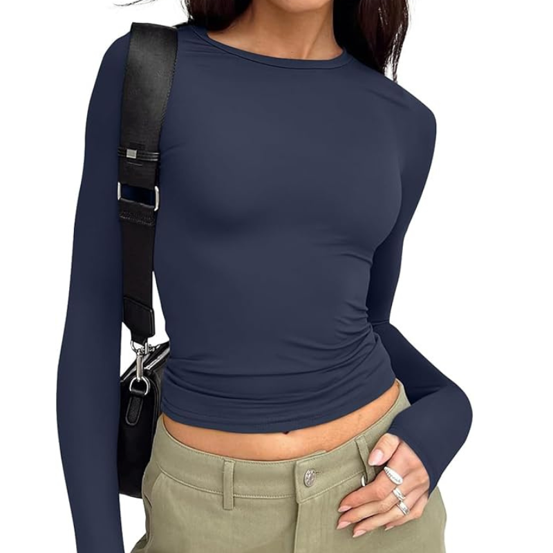 Womens Long Sleeve T Shirts Fall Fashion Basic Crop Tops