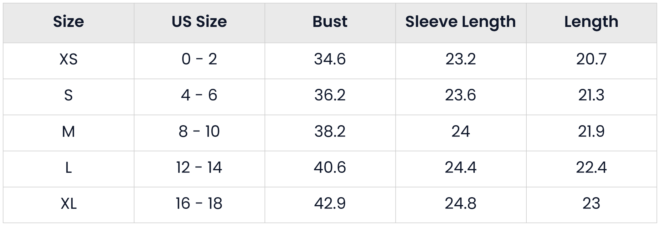 Size Chart for Casual Lightweight Fall Knit Sweater For Women