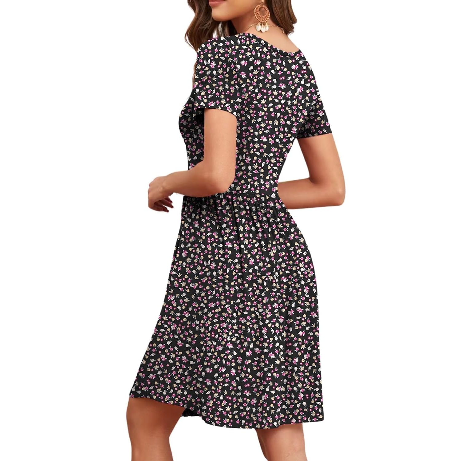 Summer Short Sleeve Loose Fit Dress With Pockets