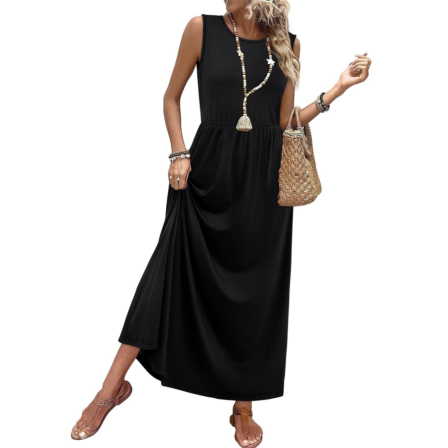 Sleeveless A Line Dress With Pockets For Women