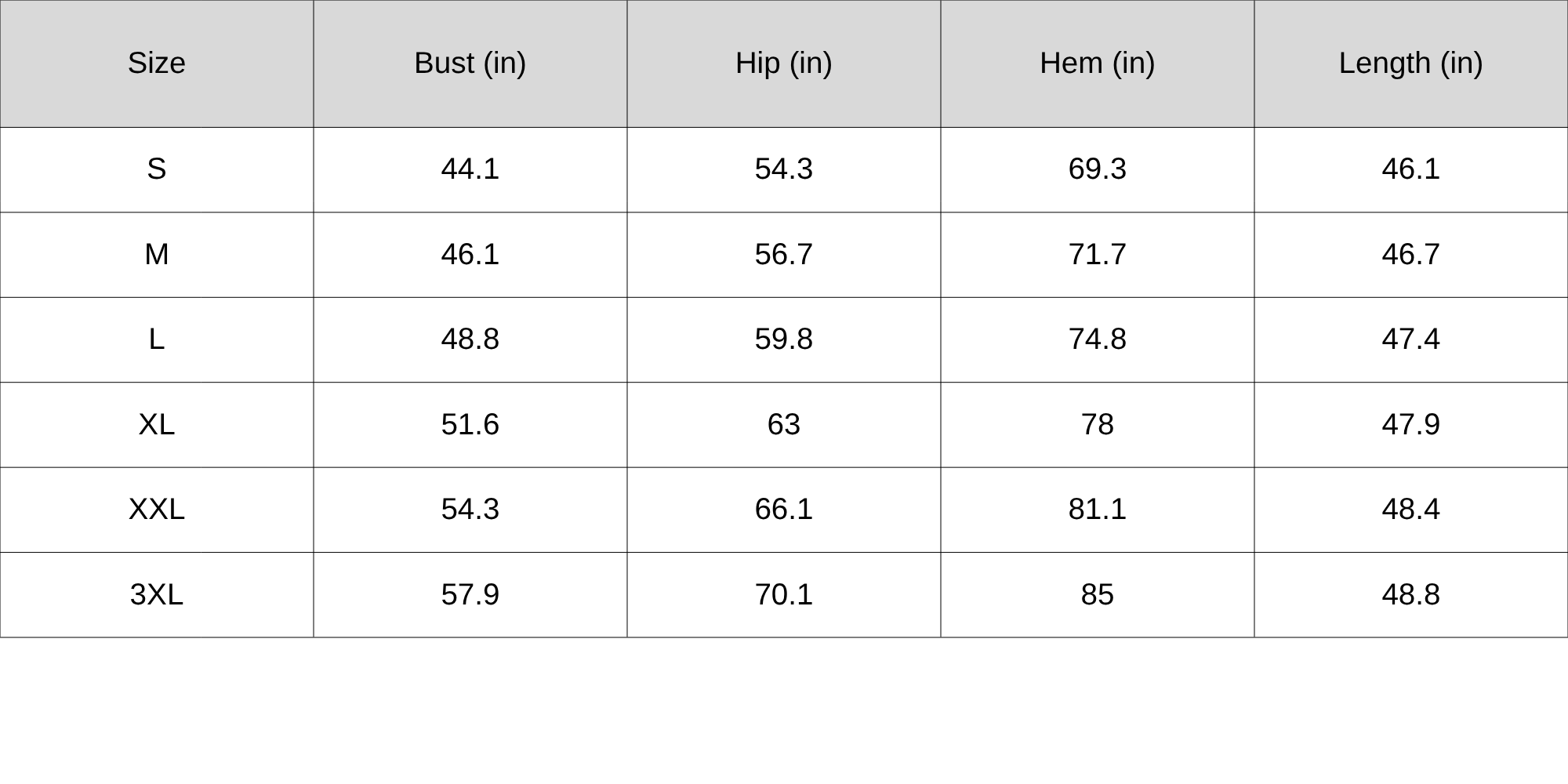 Size Chart