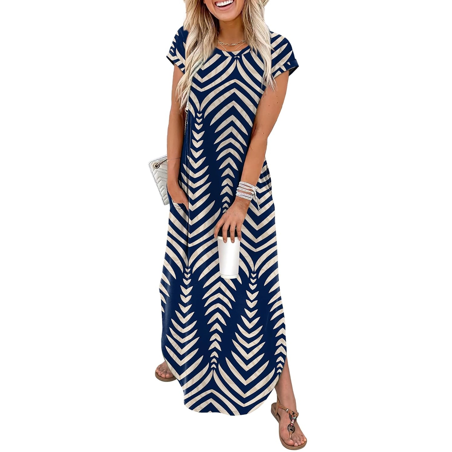 Cap Sleeve Maxi Dress With Pockets For Women