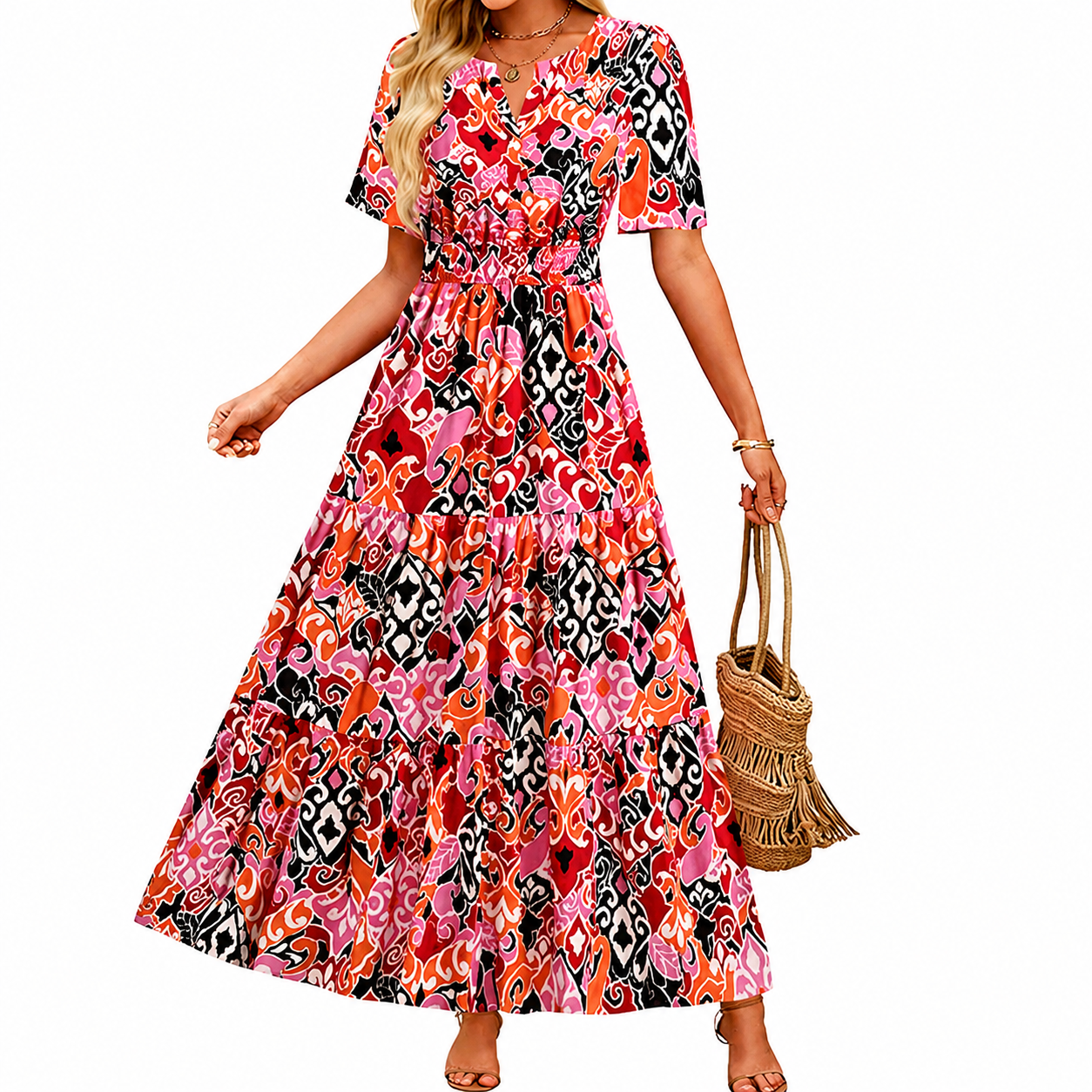 Summer And Spring Floral Casual V Neck Maxi Dresses For Women