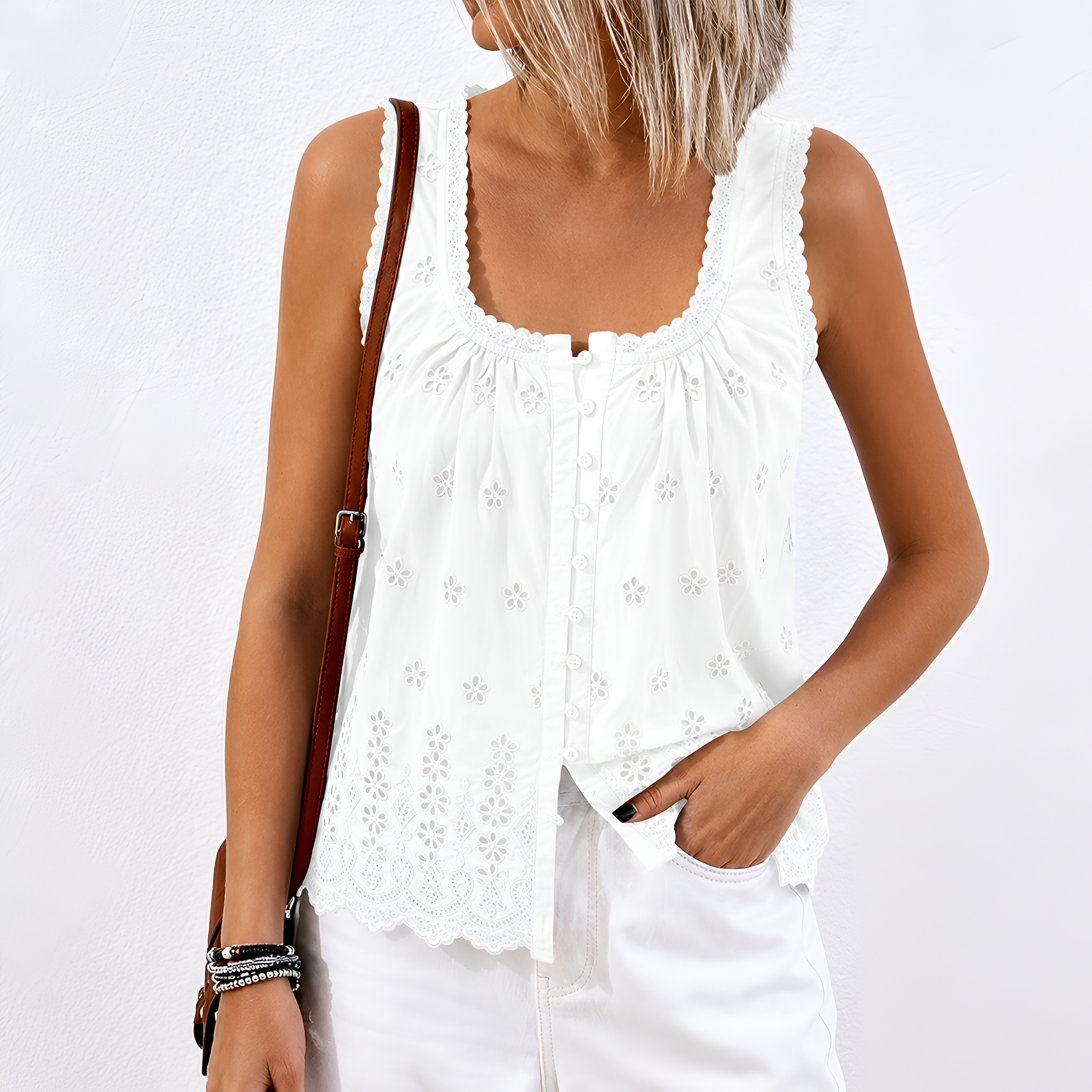 Women Boho Embroidered Casual Sleeveless Blouse For Summer 