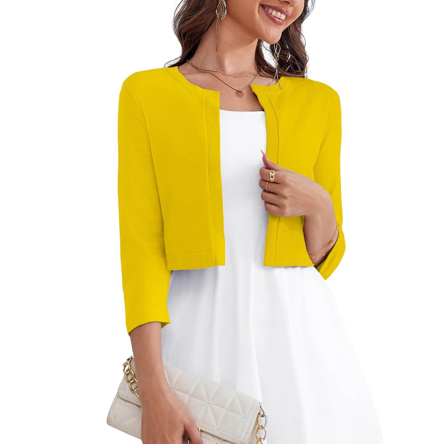 Casual Open Front Cropped Cardigan Sweater For Women