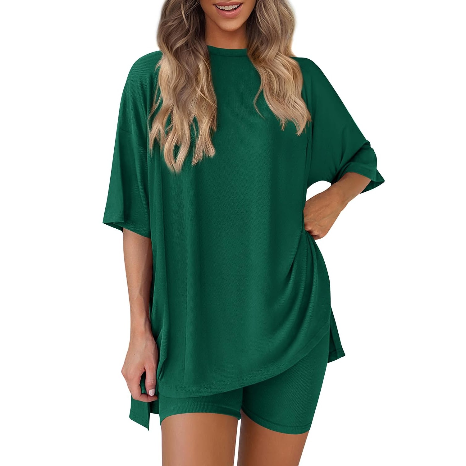 2 Piece Oversized Shirt and Biker Shorts Set For Women