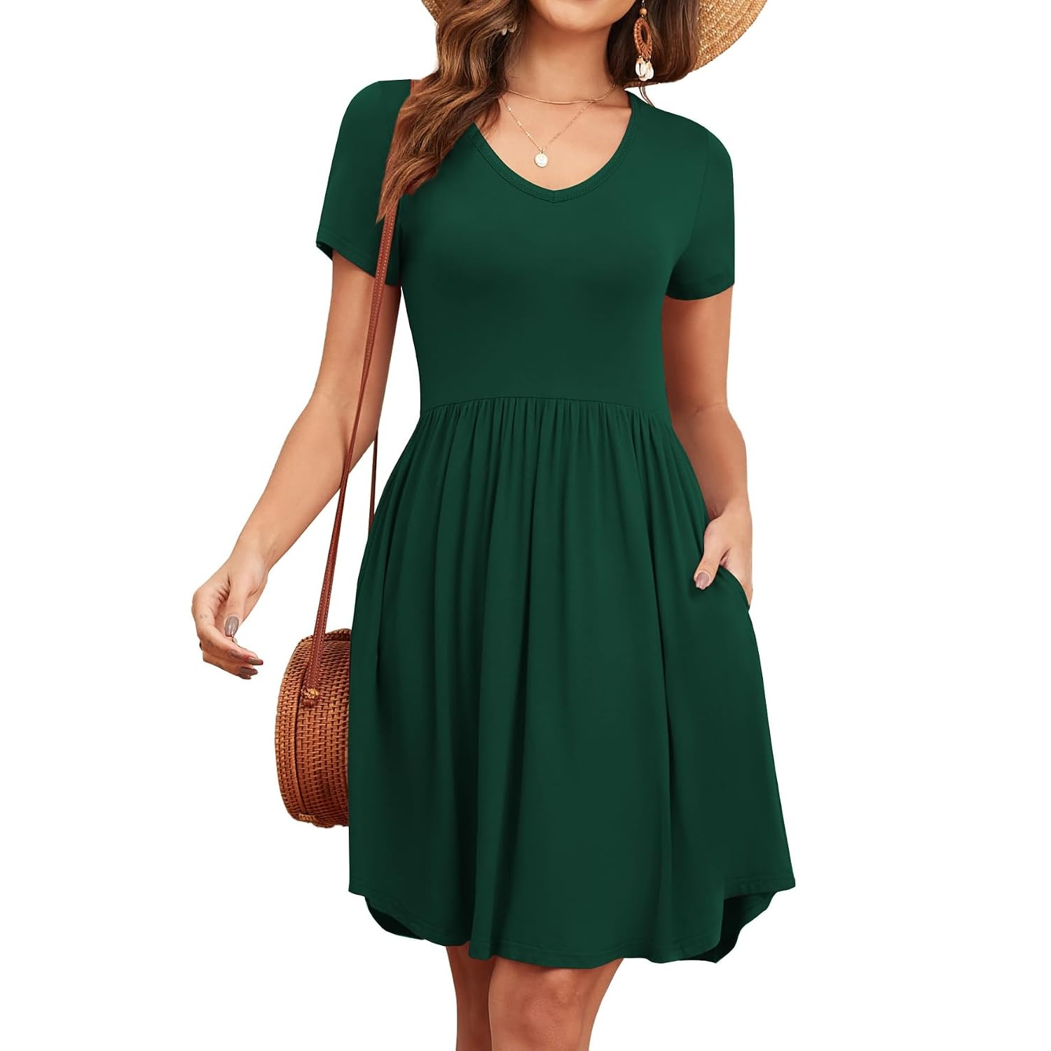 Summer Short Sleeve Loose Fit Dress With Pockets