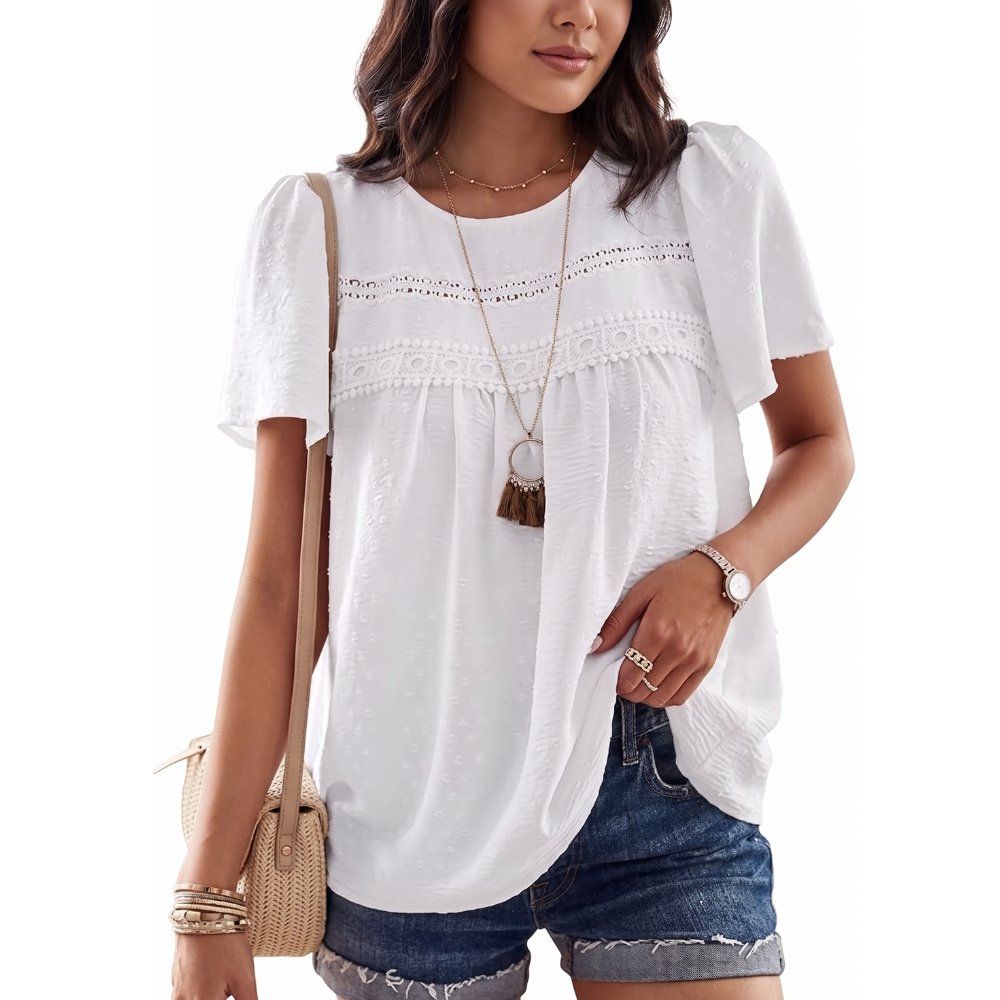 Boho Lace Trim Summer Blouse For Women
