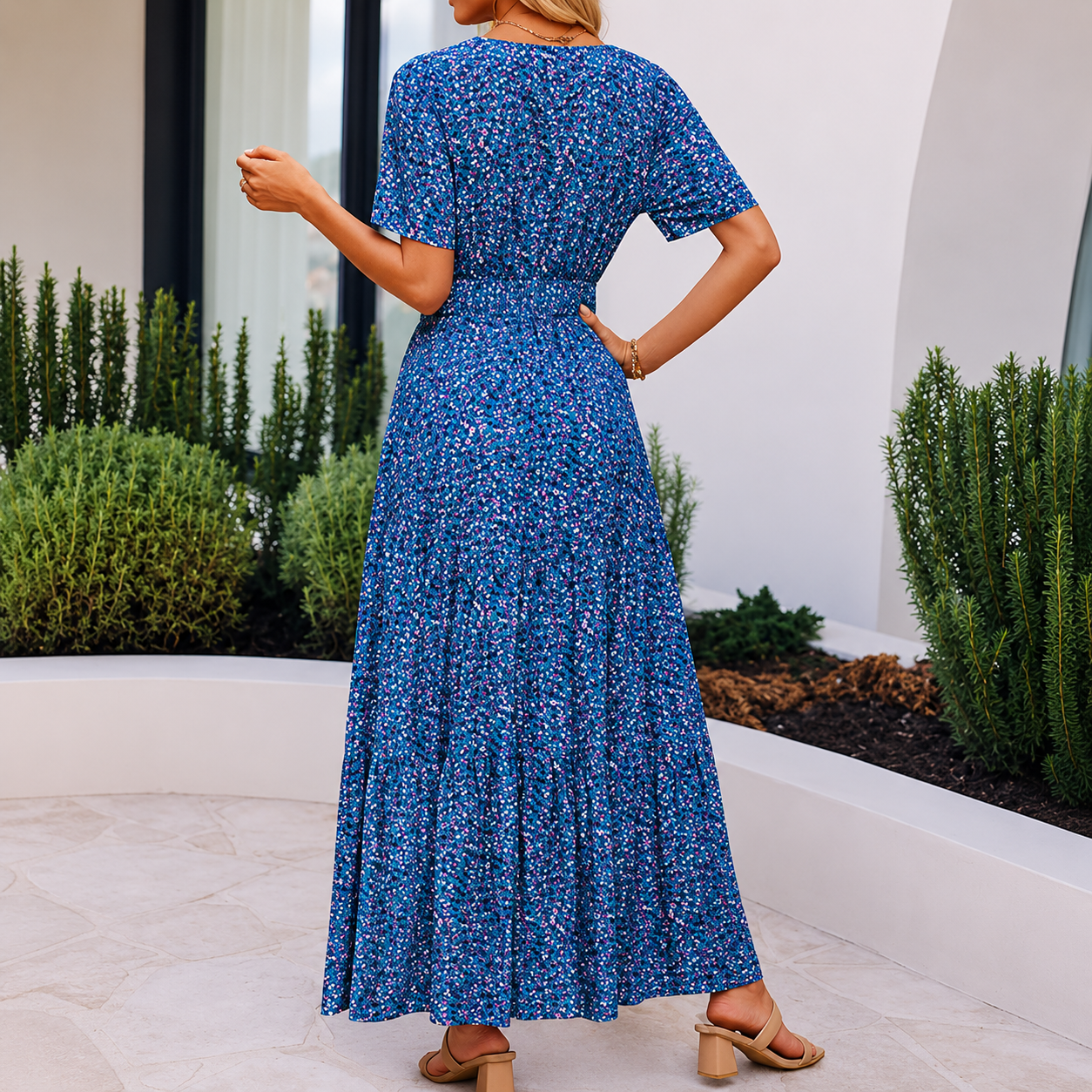 Summer And Spring Floral Casual V Neck Maxi Dresses For Women