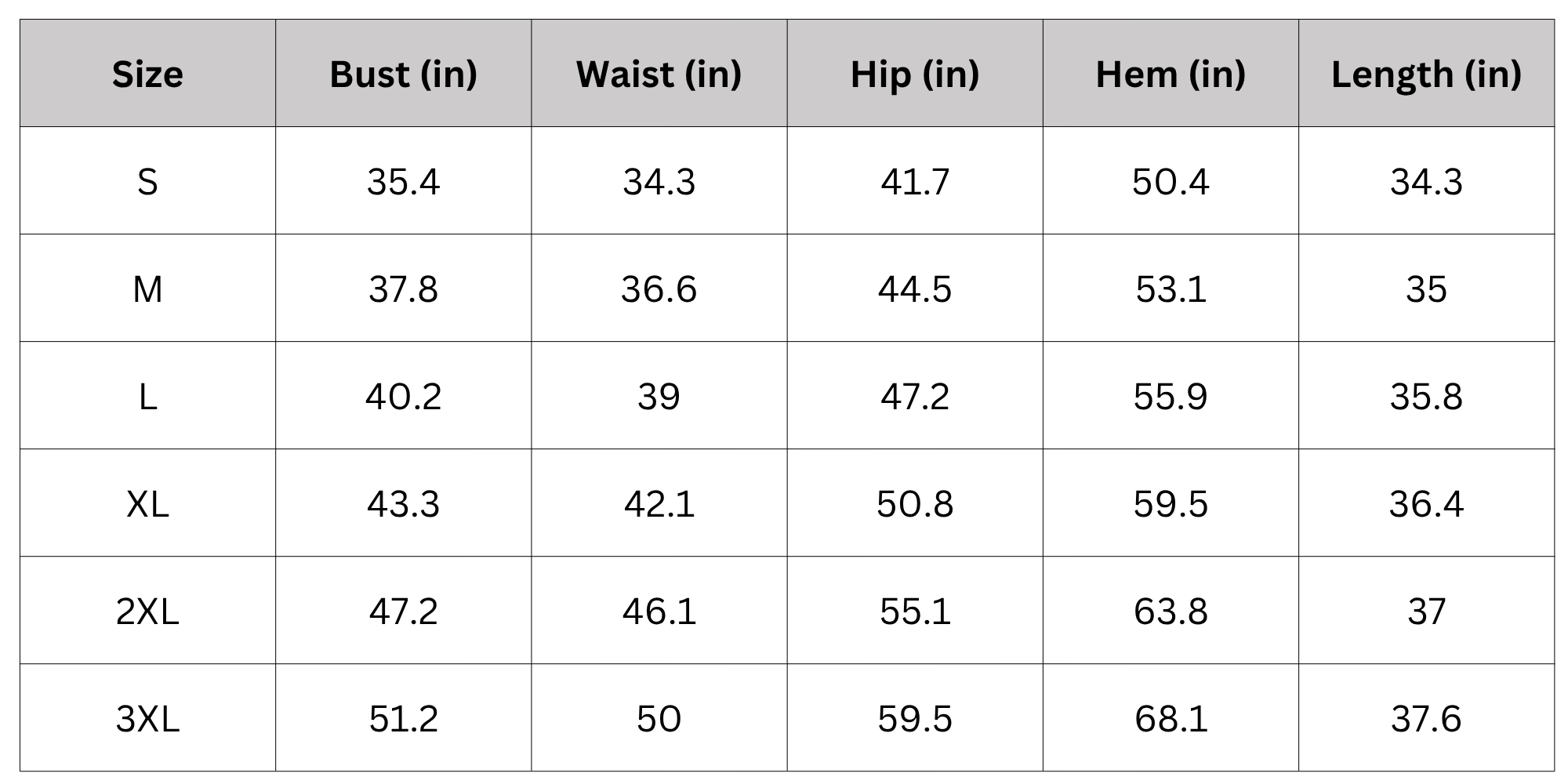 Size Chart
