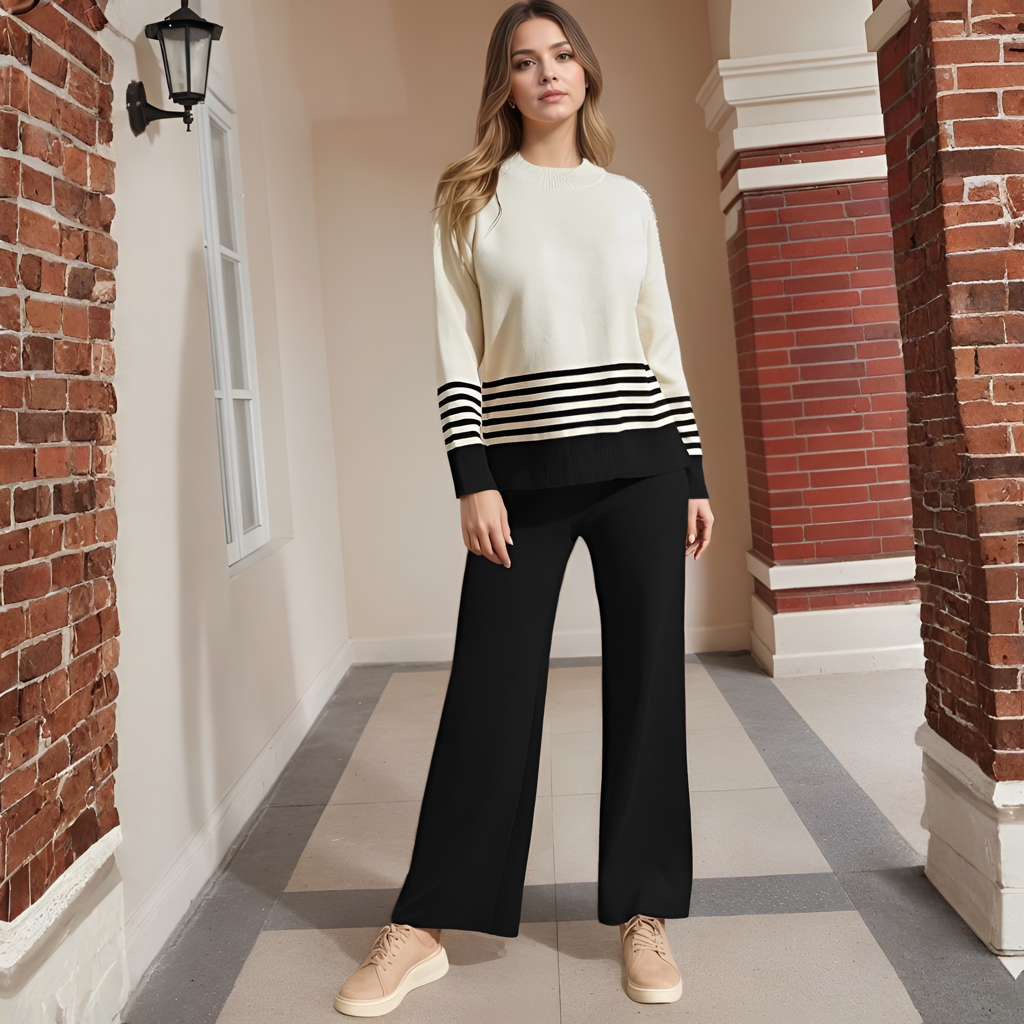 Two Piece Lounge Sets For Women With Knitted Pullover Sweater And Matching Pants