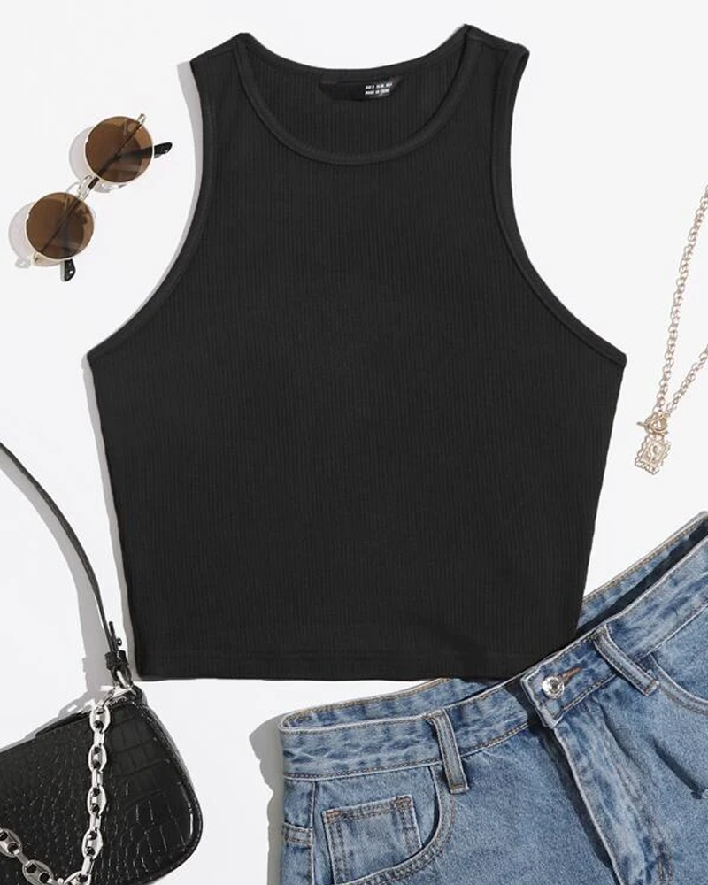 Solid Crop Tank Top-My Comfy Blouse