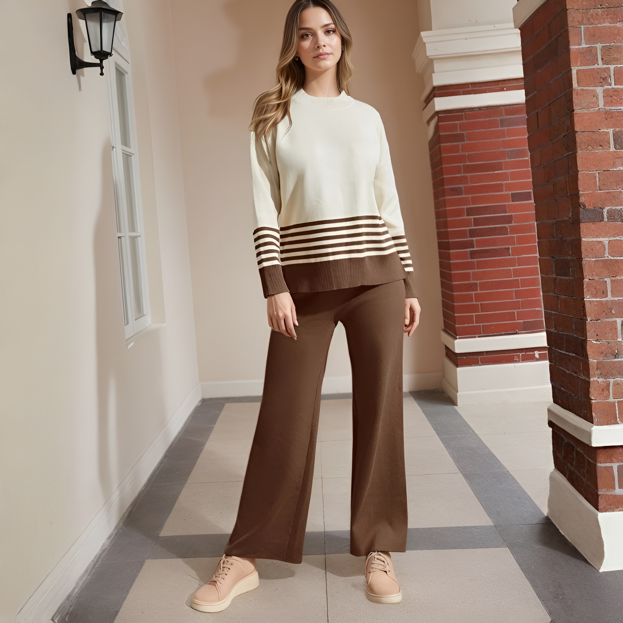Two Piece Lounge Sets For Women With Knitted Pullover Sweater And Matching Pants