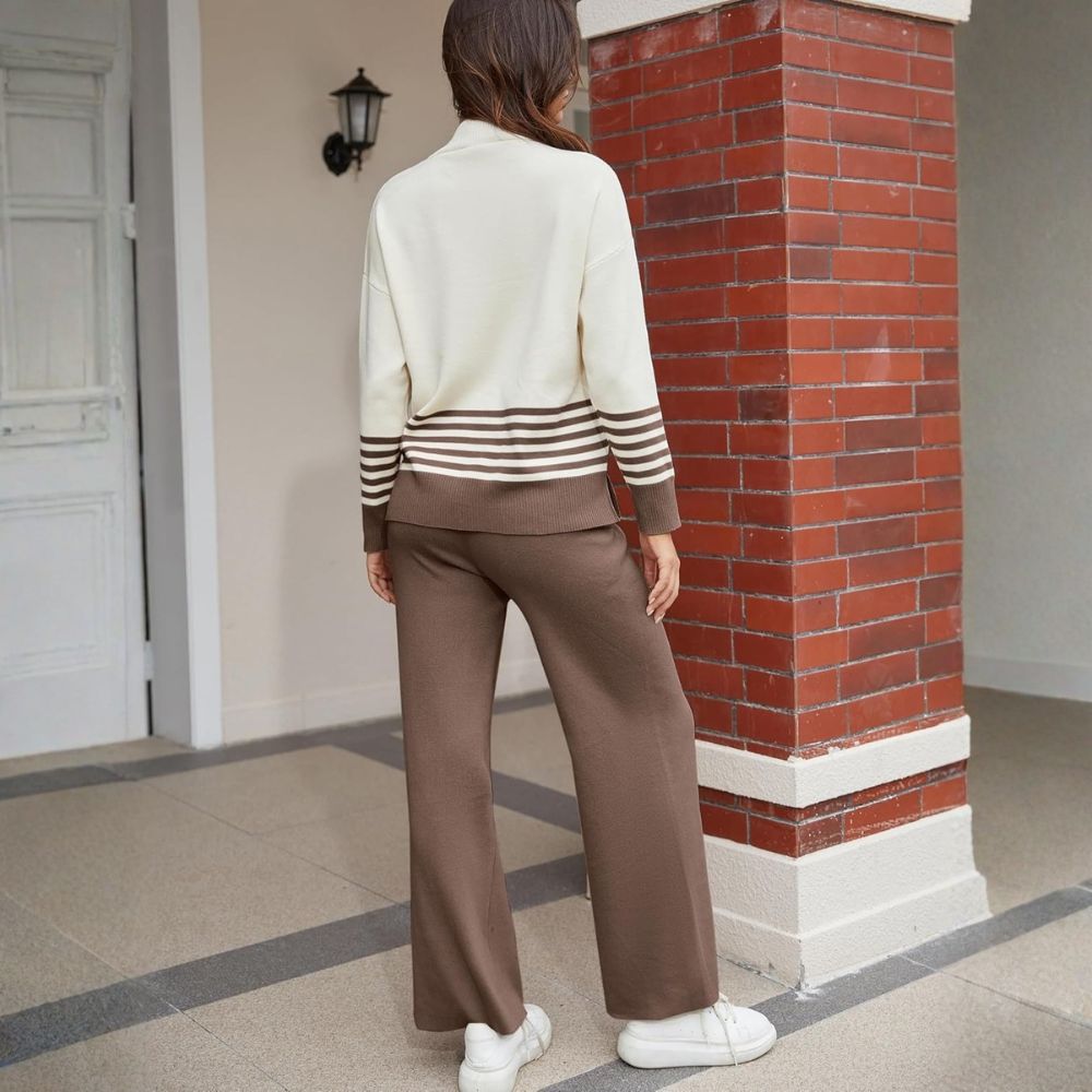 Women's Lounge Sets 2 Piece Outfits Knitted Pullover Sweater Tops Wide Leg Pants Tracksuit