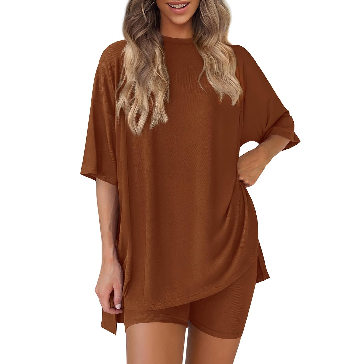 2 Piece Oversized Shirt and Biker Shorts Set For Women