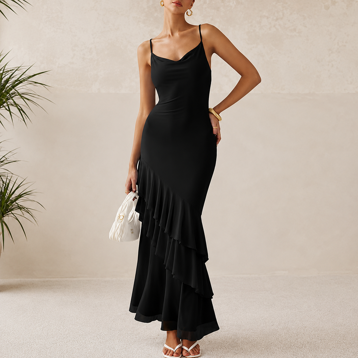 Summer Spring Tiered Floral Beach Maxi Dress Spaghetti For Women