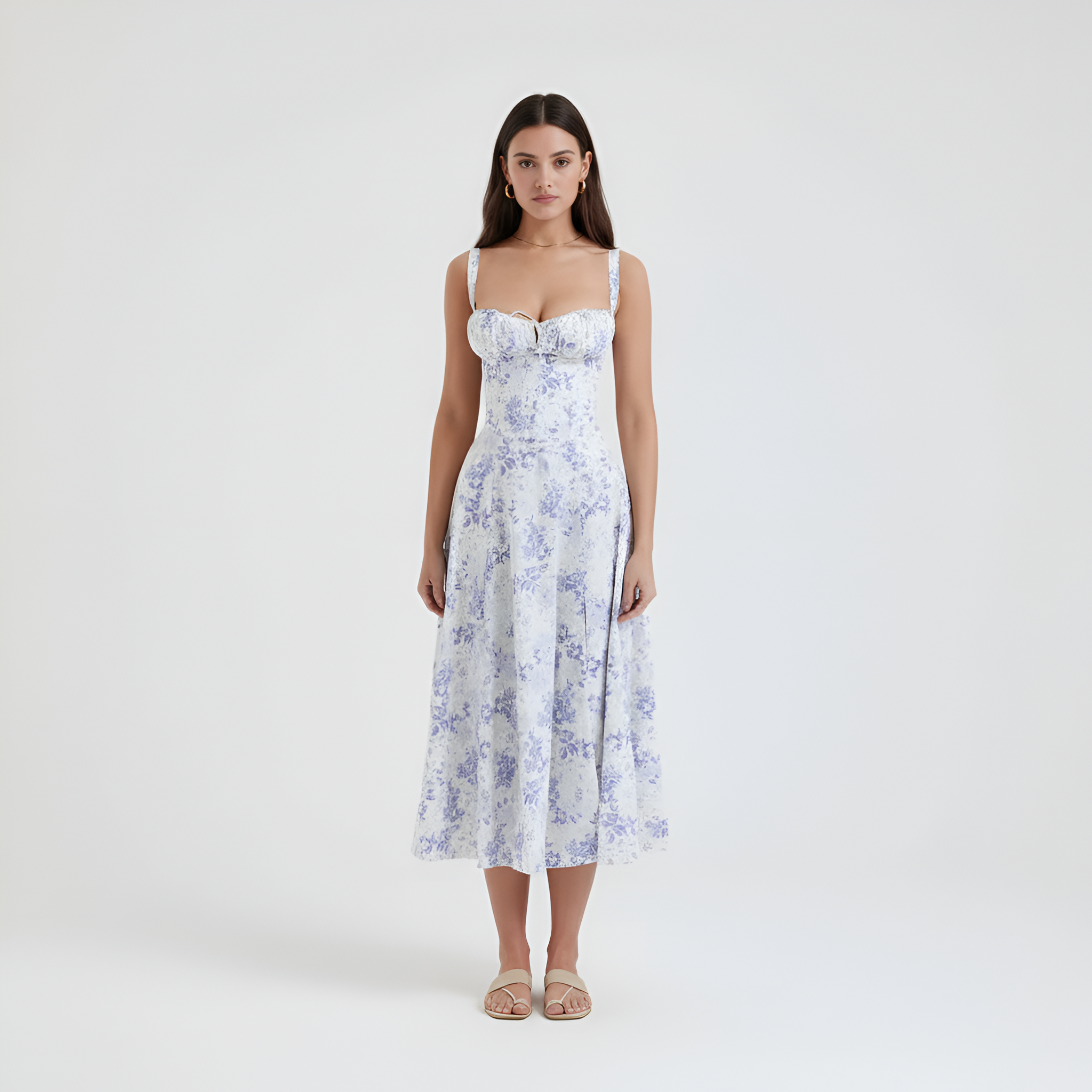 Vintage Style Floral Milkmaid Midi Dress For Women