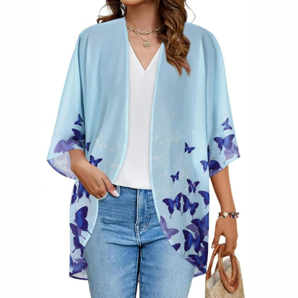 Casual Loose Floral Kimono With Sheer Fabric