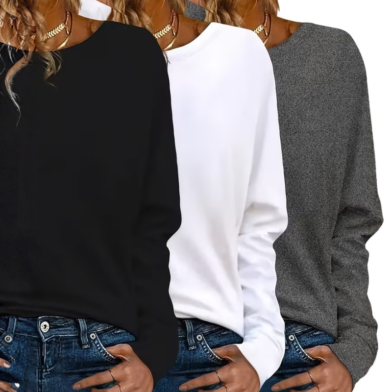 Pack Of 3 Solid Long Sleeve Tops