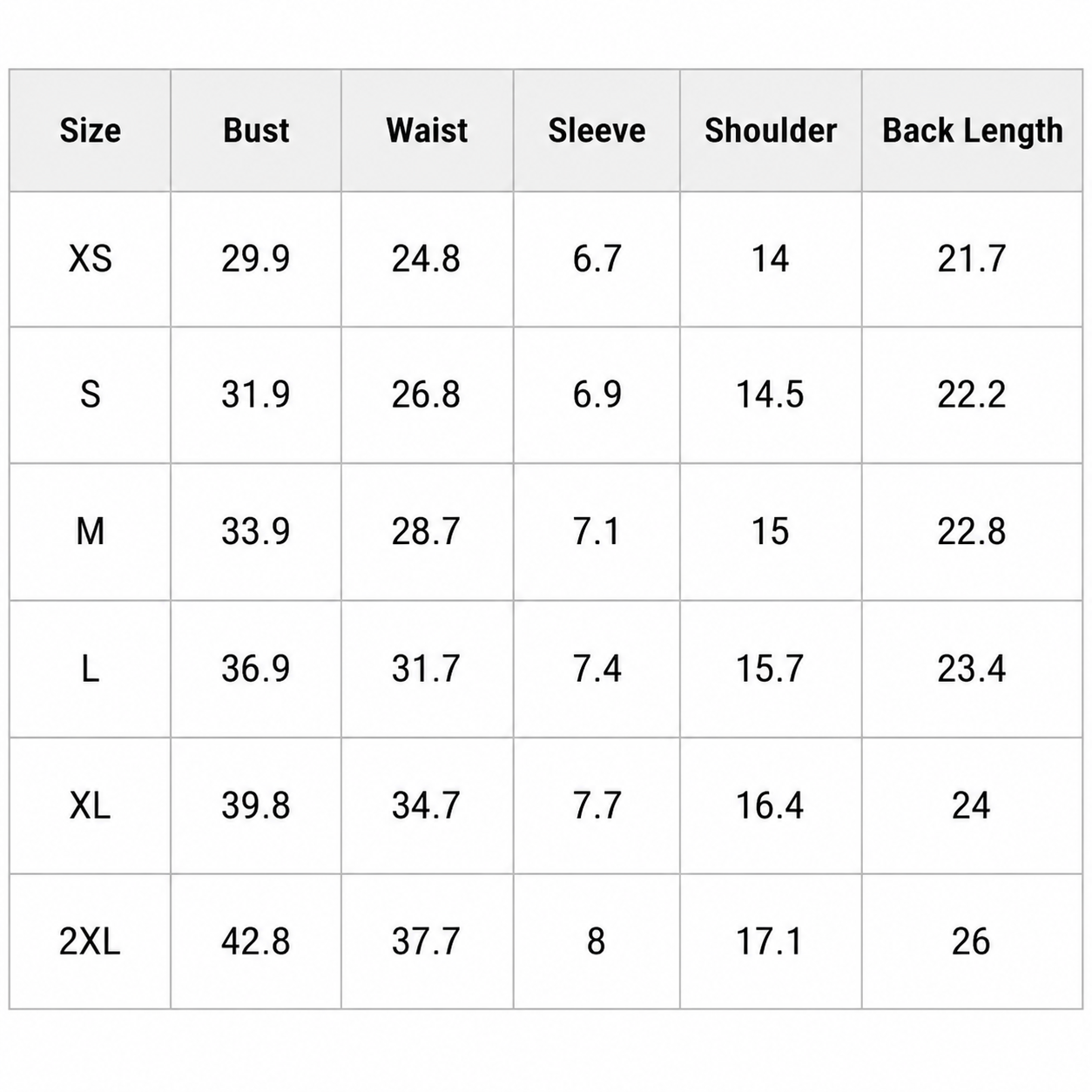 Size Chart Top