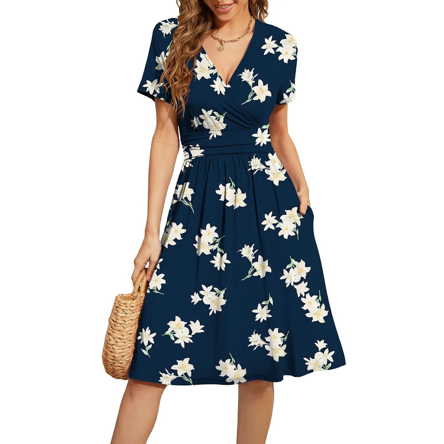Casual Summer Party Dresses Short Sleeve Dress With Pockets For Women