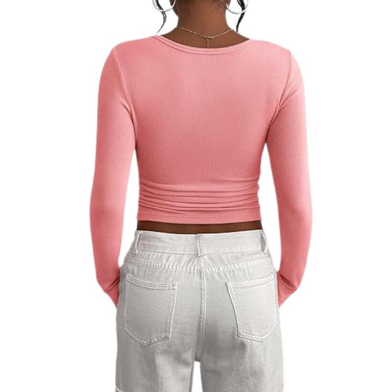 Women’s Long Sleeve Button Ribbed Knit Top | Slim Fit Basic Casual Blouse.