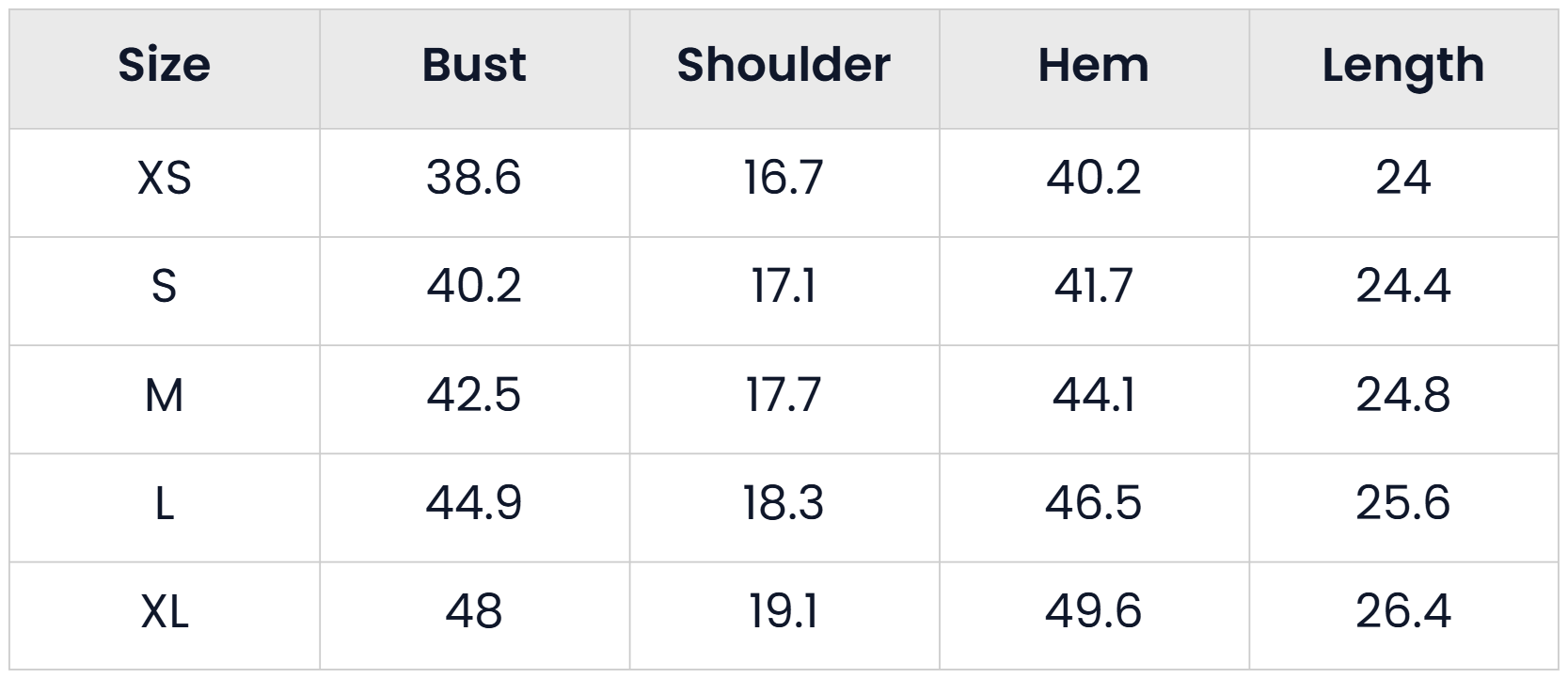 Size Chart for Casual Raised Collar Zip Pocket Vest For Women