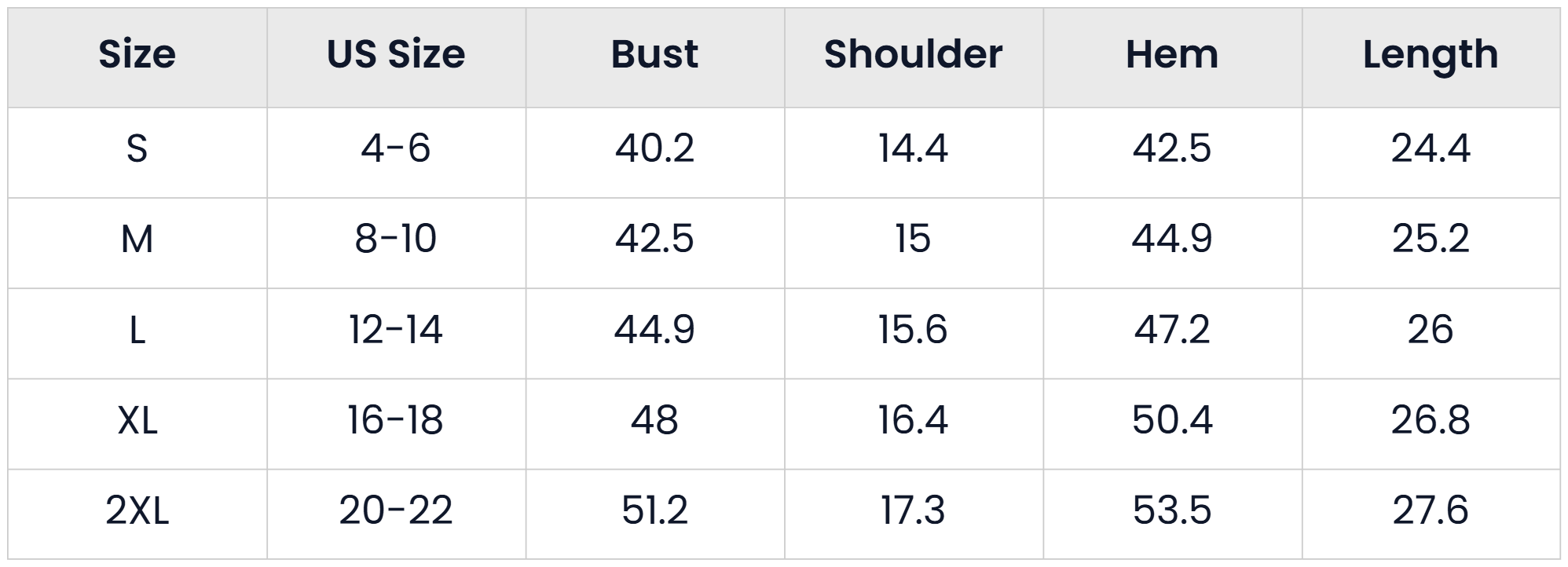 Size Chart for Casual Lightweight Quilted Puffer Vest For Women