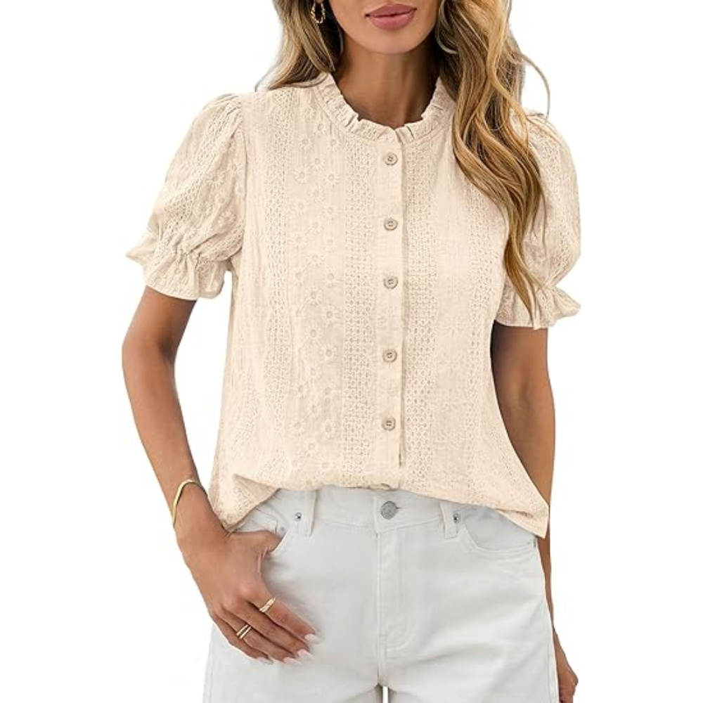 Sleeve Summer Spring Down Boho Embroidered With Button