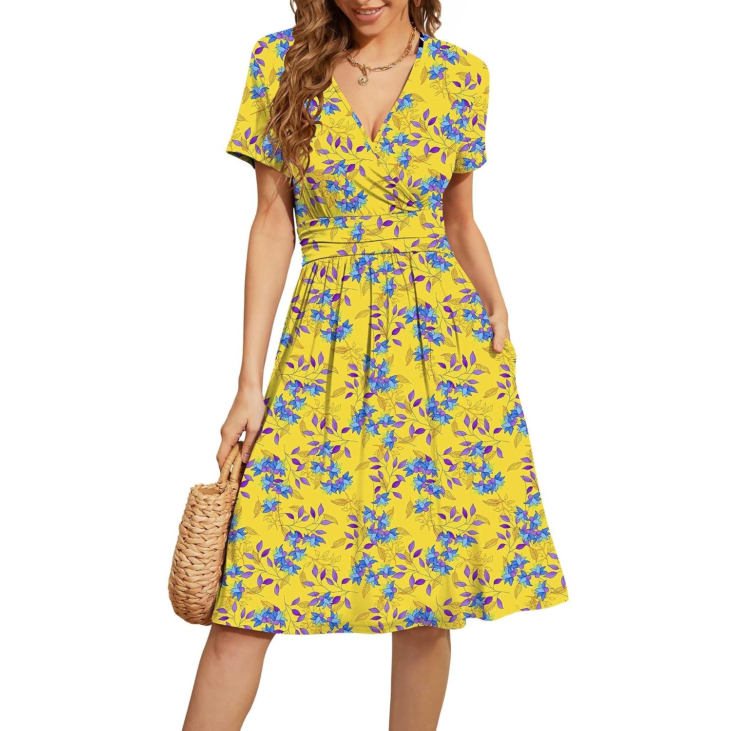 Casual Summer Party Dresses Short Sleeve Dress With Pockets For Women