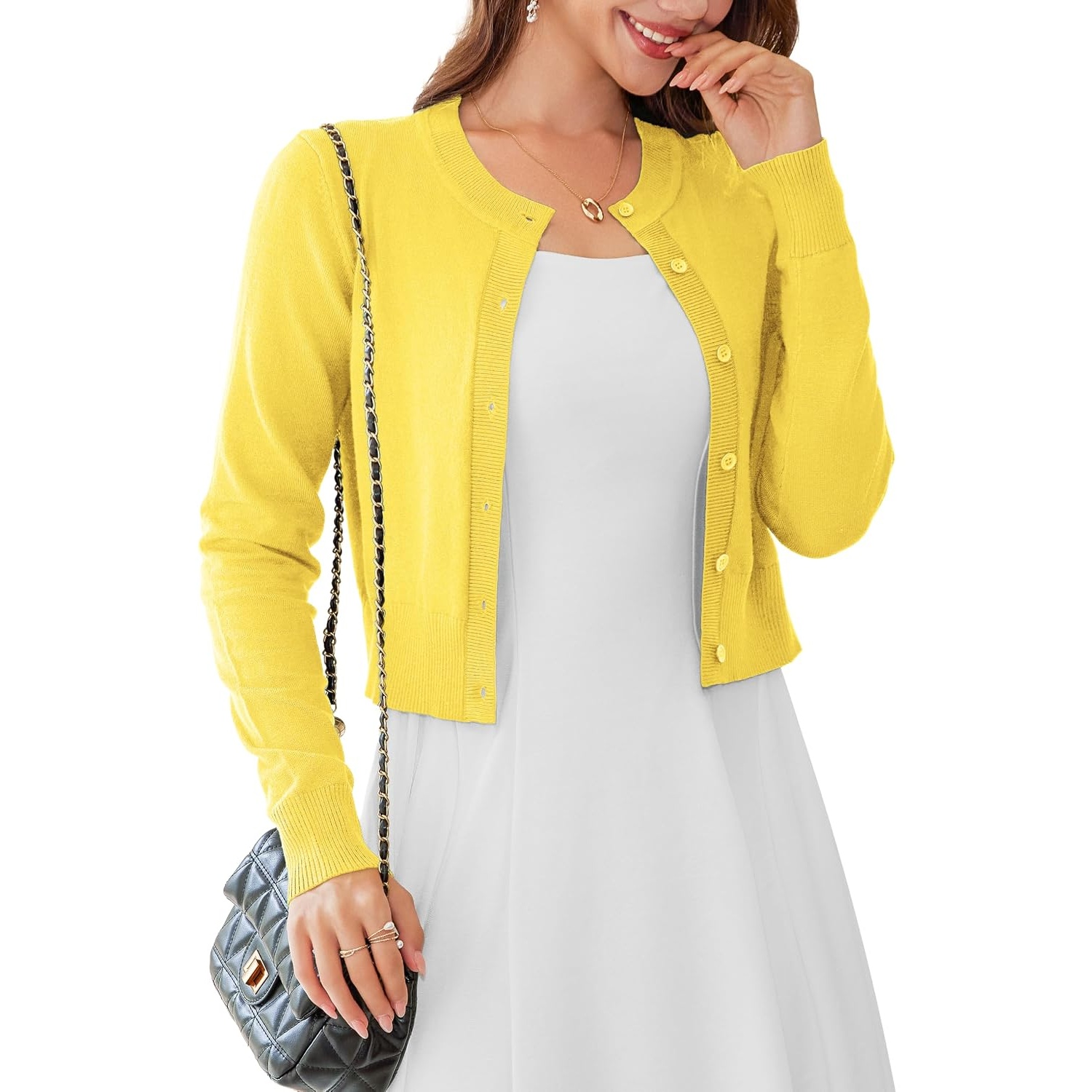 Casual Long Sleeve Cropped Cardigan For Women