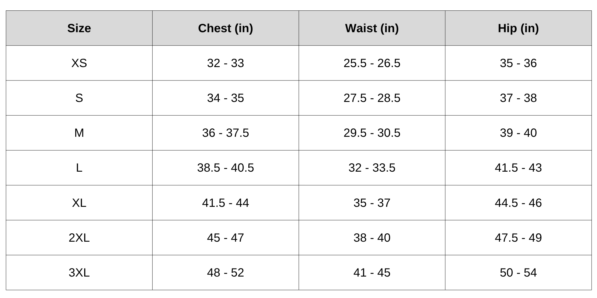 Size Chart