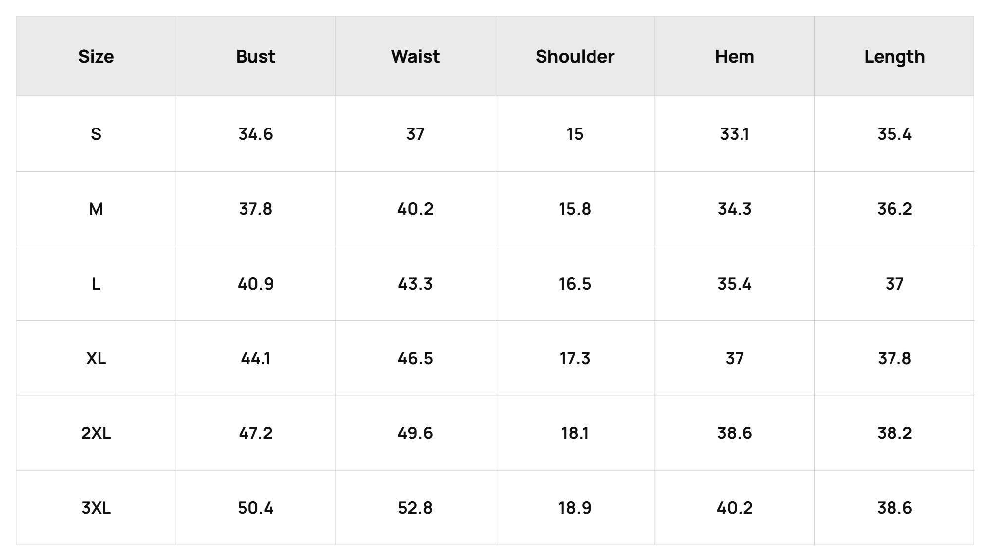 Size Chart