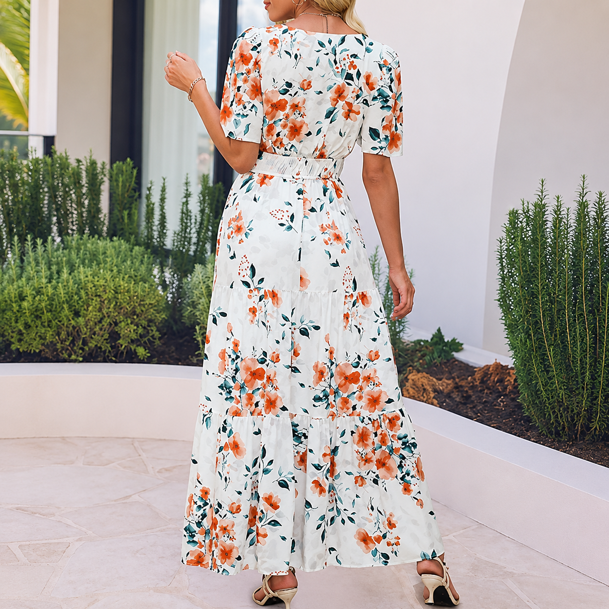 Summer And Spring Floral Casual V Neck Maxi Dresses For Women