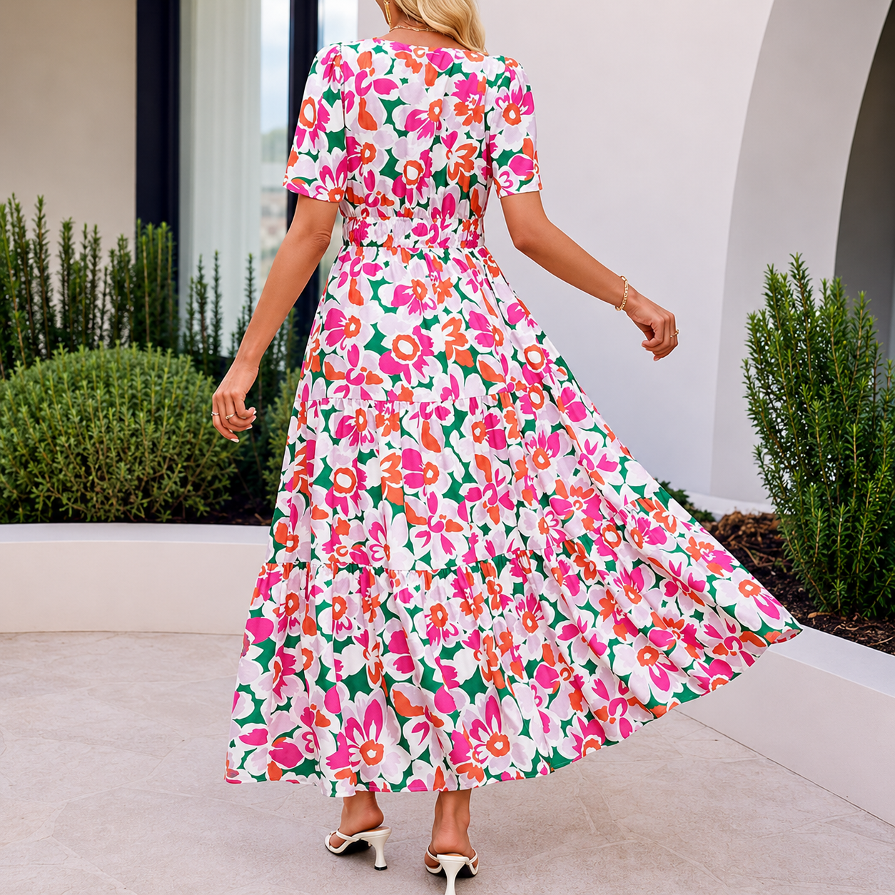 Summer And Spring Floral Casual V Neck Maxi Dresses For Women