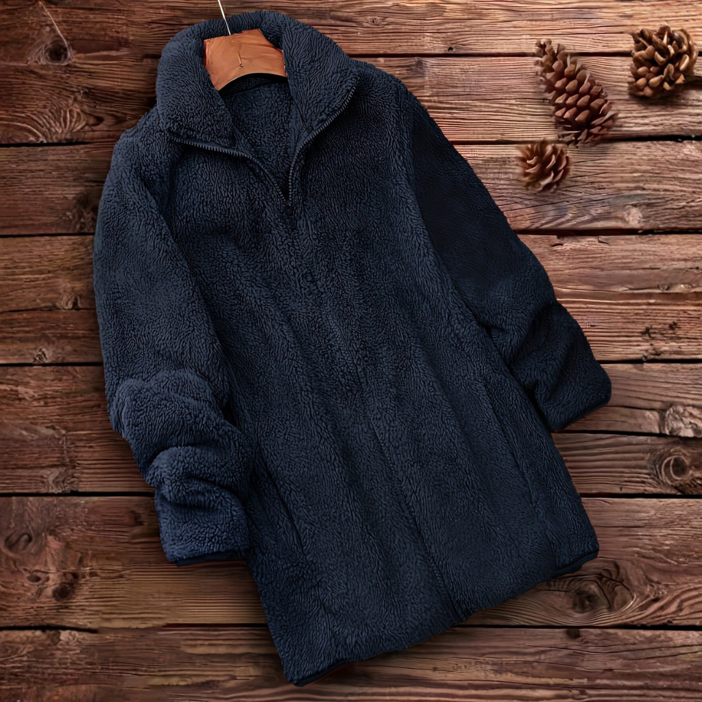 Solid Teddy Coat With Zip Up Front And Casual Long Sleeve Fit For Women