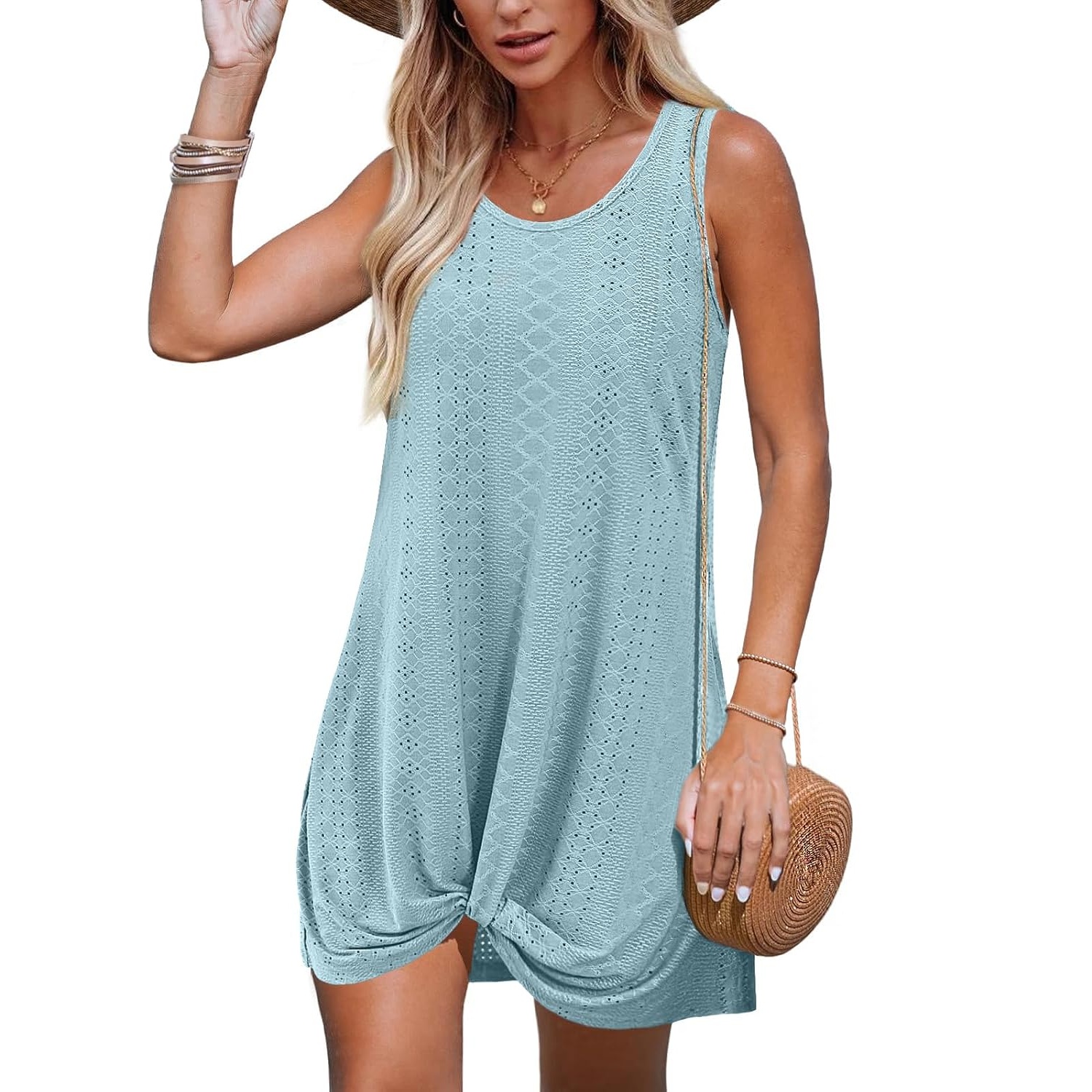 Summer Sleeveless Eyelet Twist Cover Up Dress