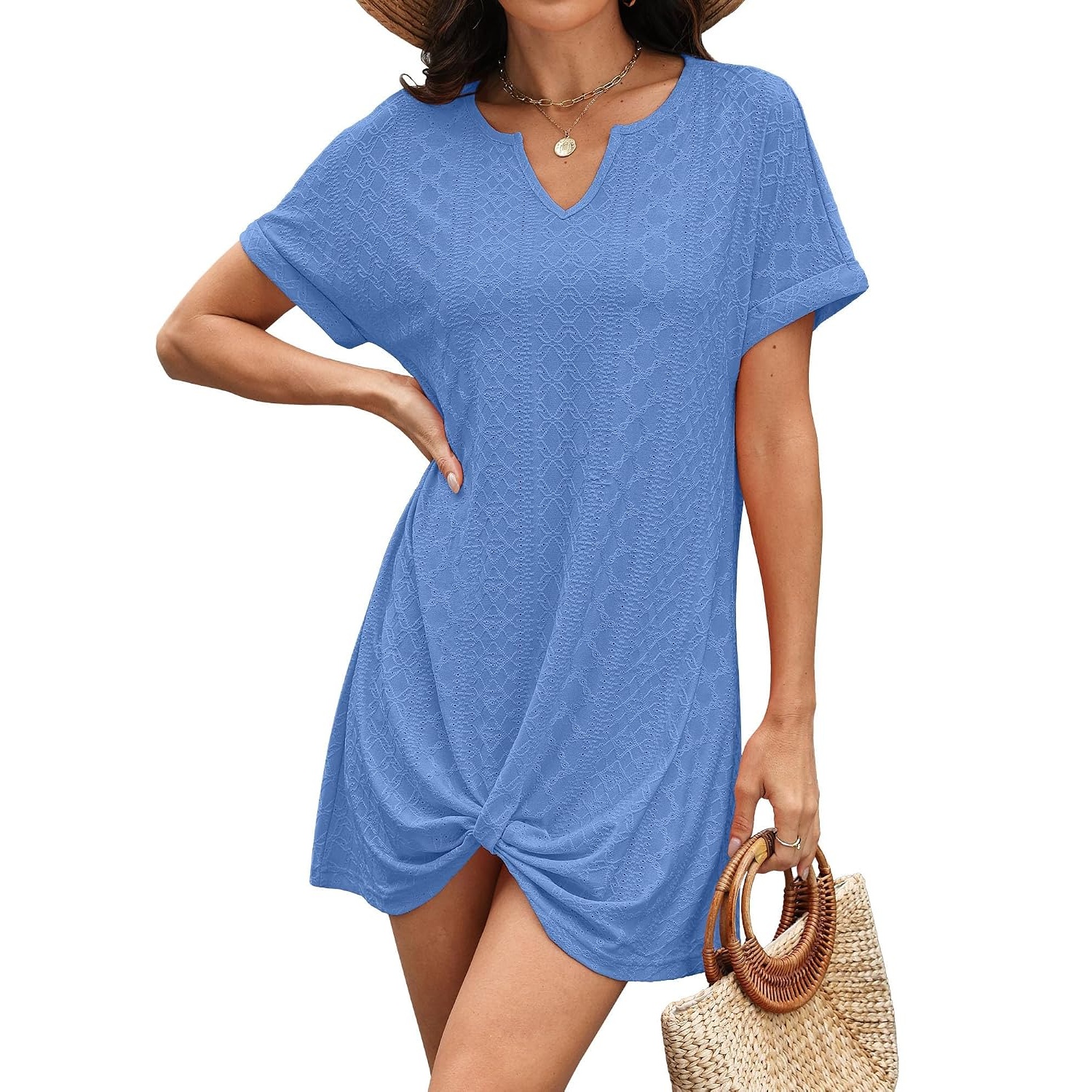 Twisted Beach Vacation Swimsuit Cover Up Short Sleeve Summer Dress For Women