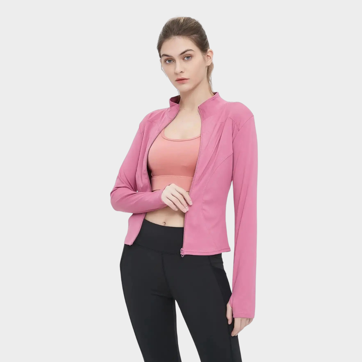 Long Sleeve Fitted Zip Mock Style Jacket