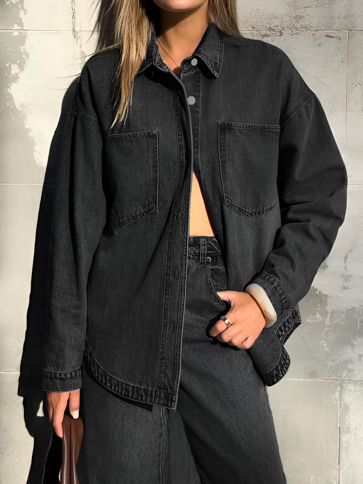 Oversized Denim Button Down Shirt Style Jacket For Women