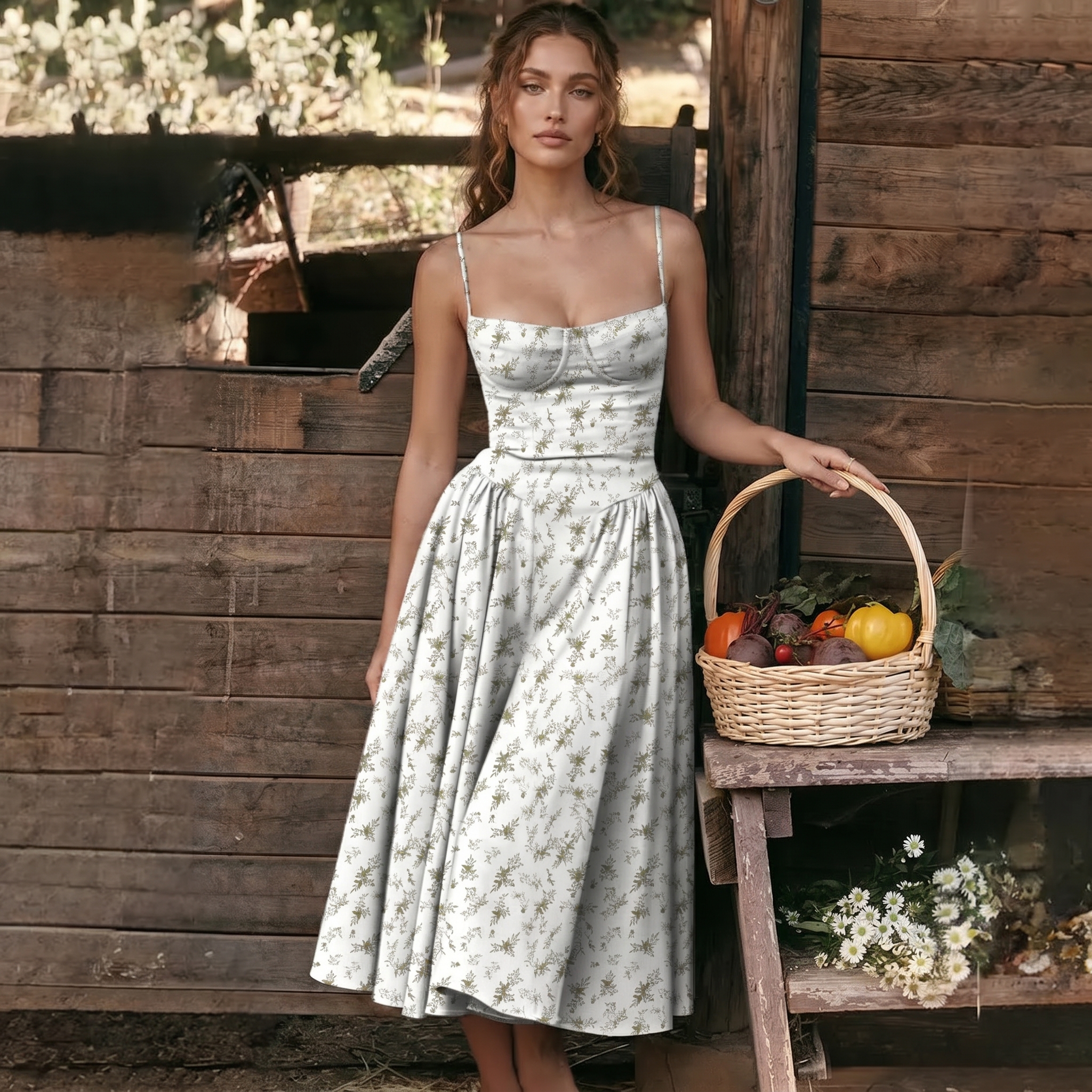 Structured Saturated Corset Silhouette Sling Dress