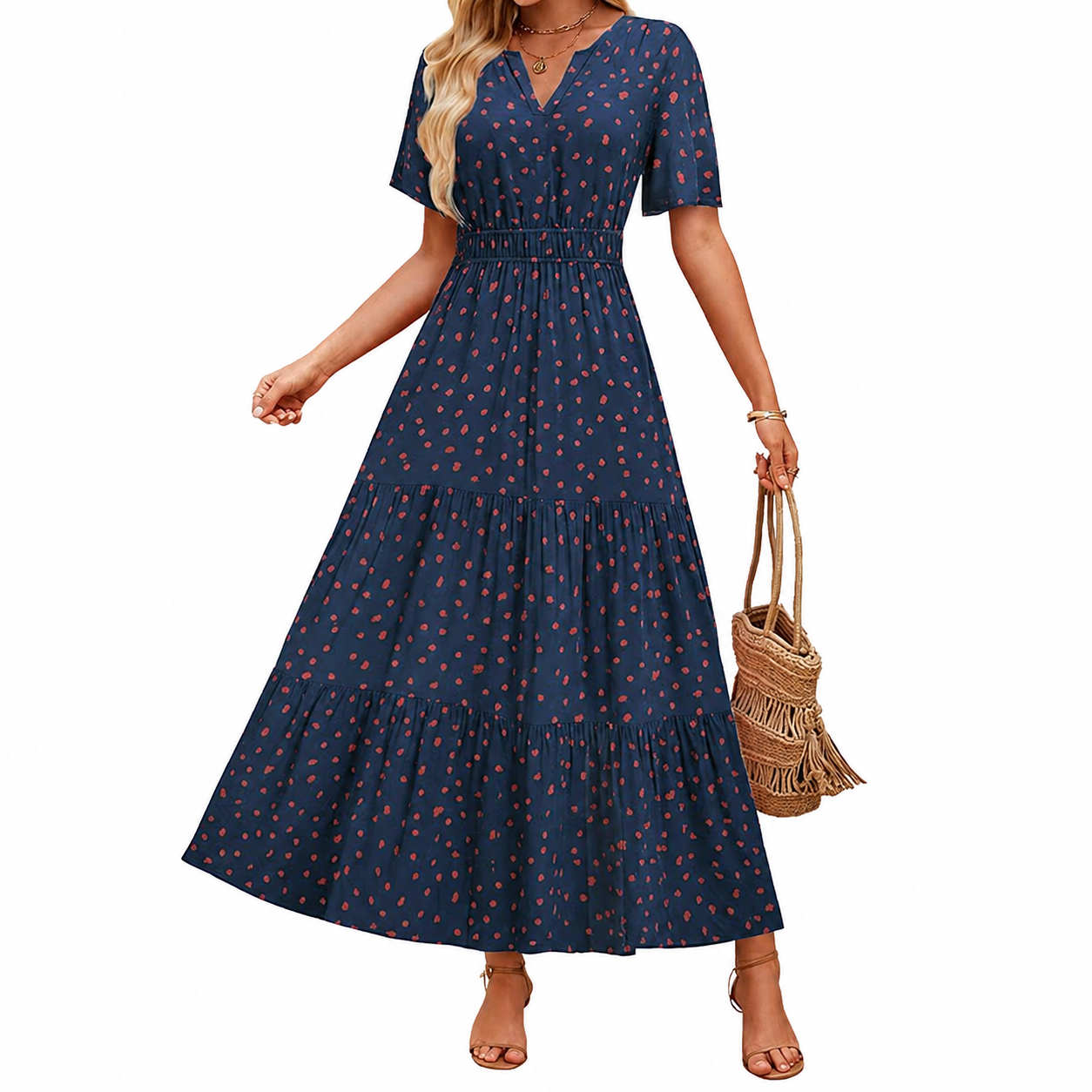 Summer And Spring Floral Casual V Neck Maxi Dresses For Women