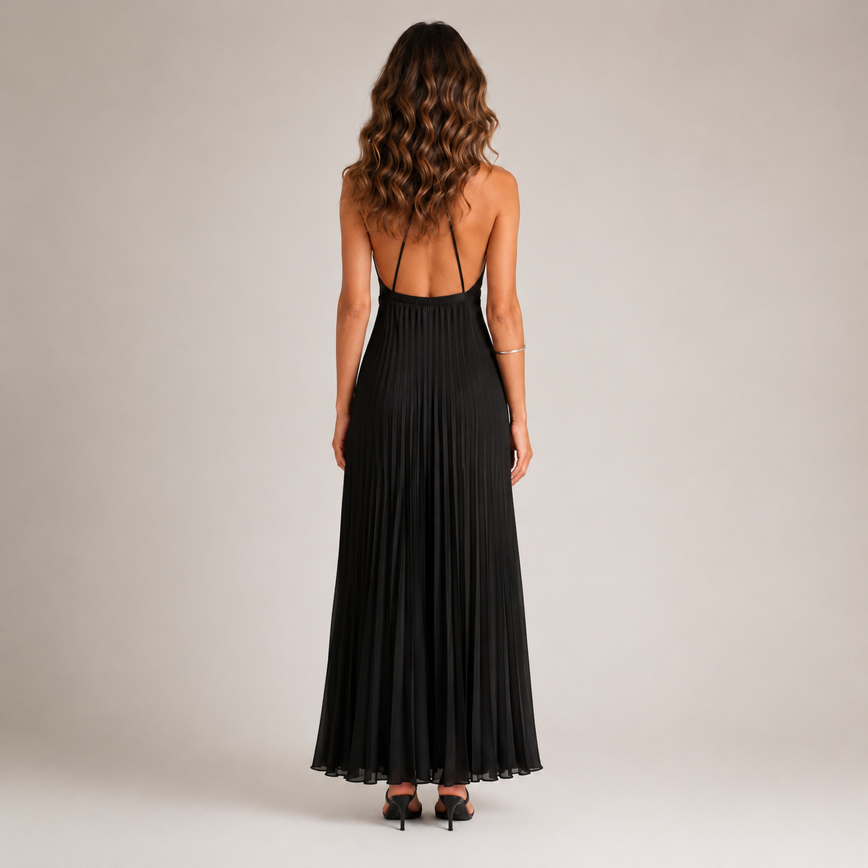 Pleated Maxi Dress With Open Detail For Women