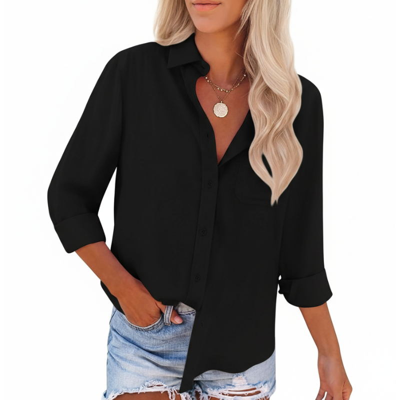 Long Sleeve Button Down Shirt With Pocket For Women-My Comfy Blouse