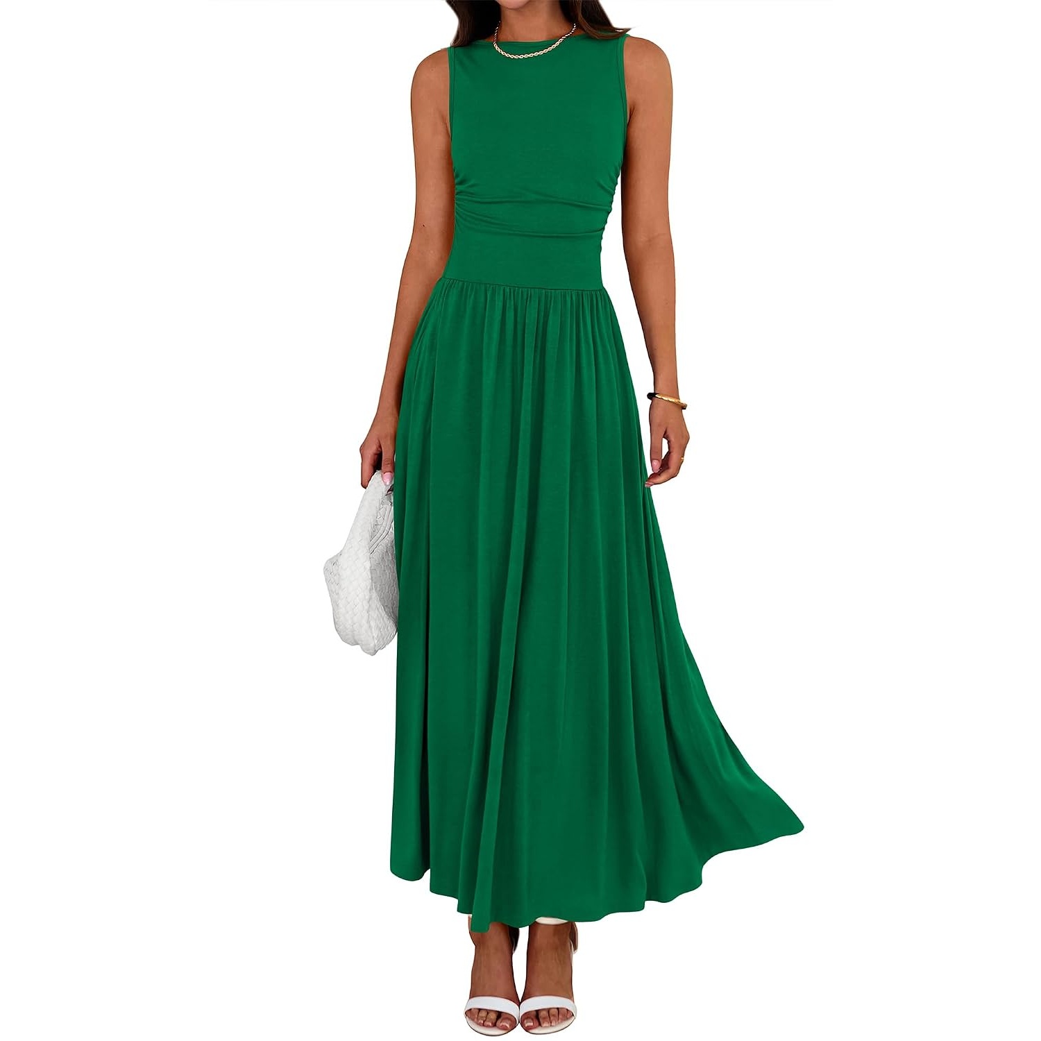 Casual Sleeveless Ruched High Rise Long Dress For Women