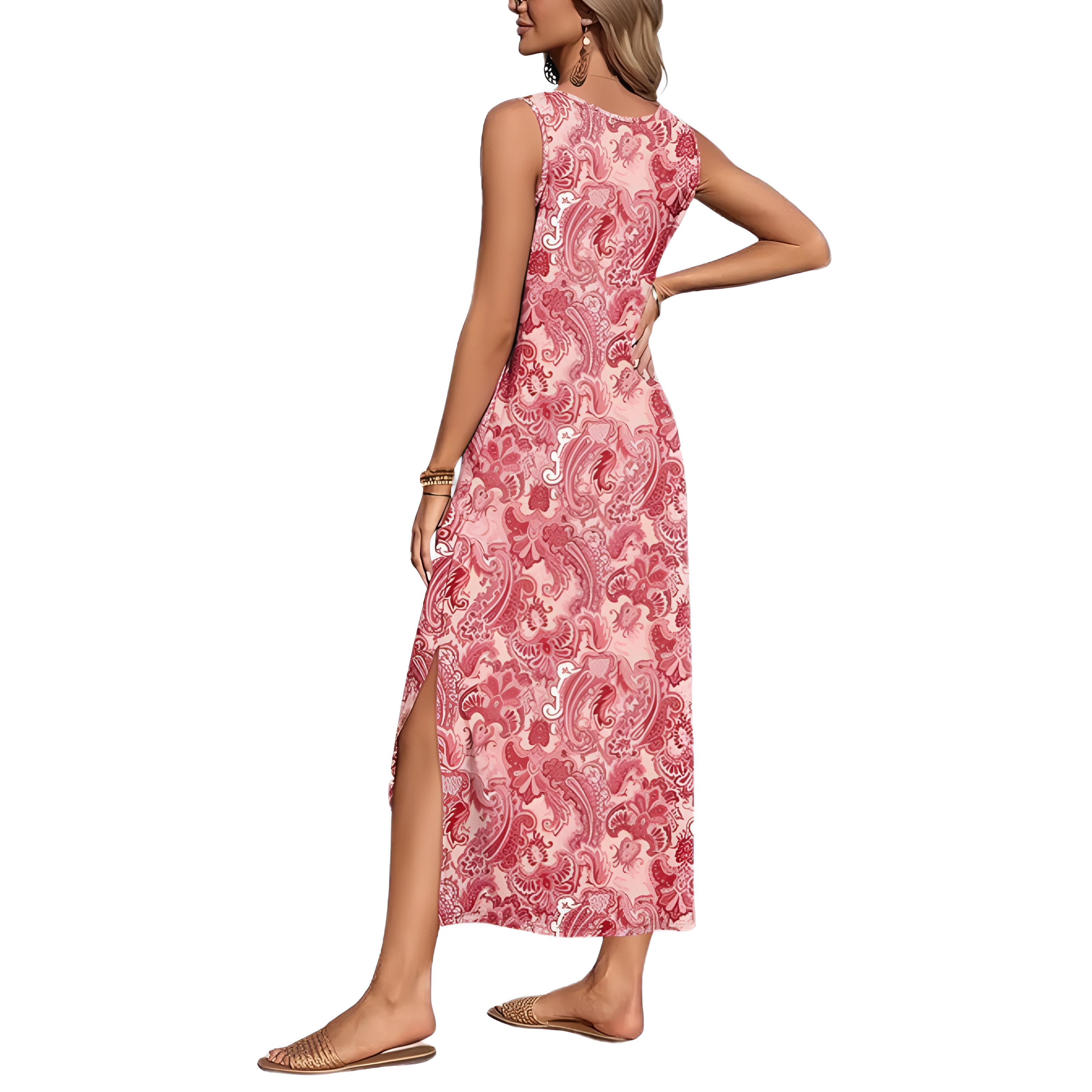 Sleeveless Maxi Beach Dress With Pockets For Women